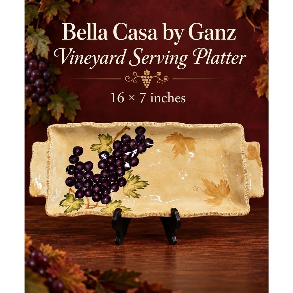 Bella Casa by Ganz Vineyard Grape Serving Platter 16 x 7 Ceramic Tray